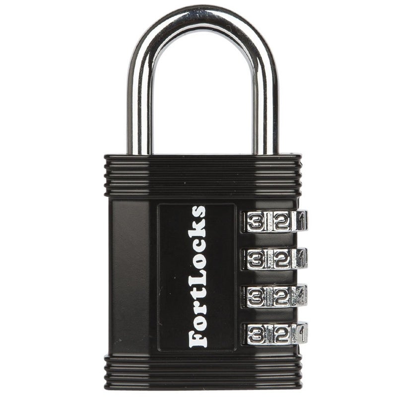 FortLocks Padlock - 4 Digit Combination Lock for Gym Outdoor & School Locker, Fence, Case & Shed â€“ Heavy Duty Resettable Set Your Own Combo â€“ Waterproof & Weatherproof (1 Pack - Black) - Image 1